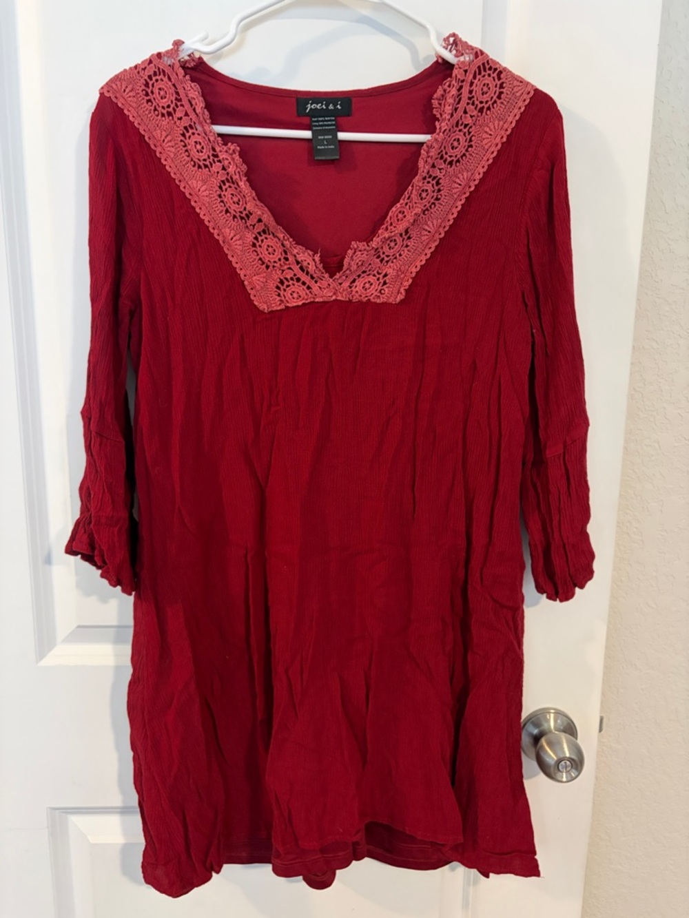 Maroon Crochet-Trim V-Neck Tunic dress